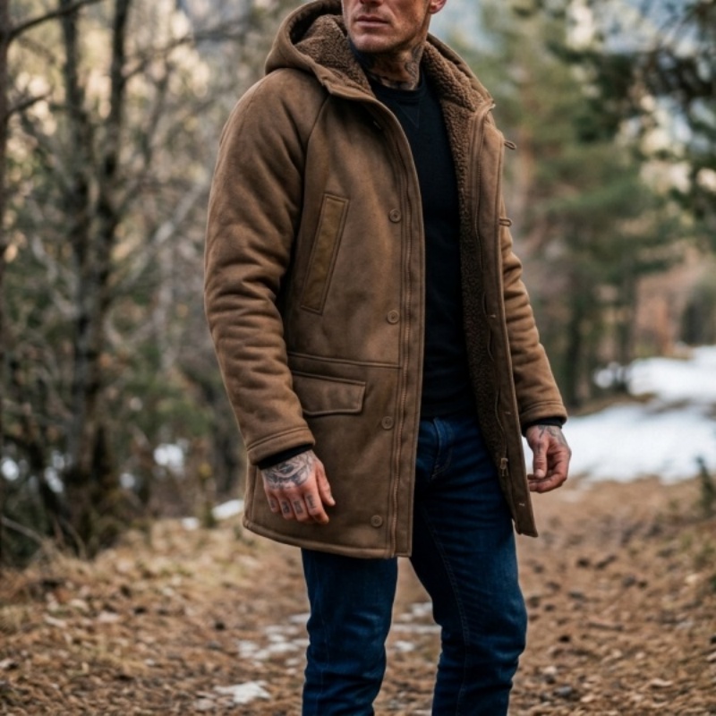 New Men's Faux Fur Lined Hoode - Outdoor Hunting Coat 评论和价格